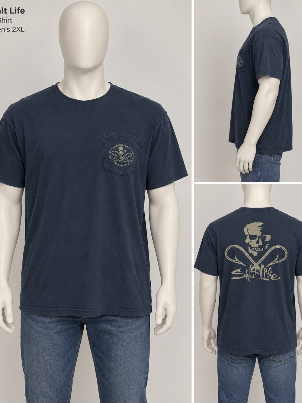 Salt Life Navy Short-Sleeve Pocket Tee with Skull Back Graphic